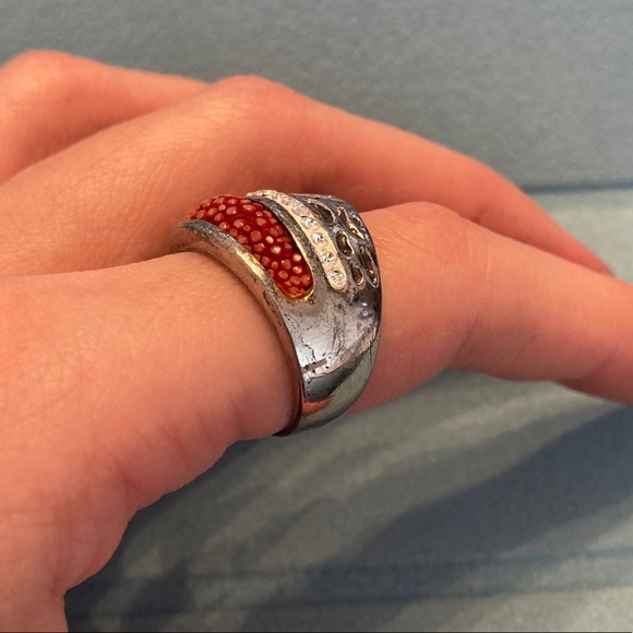 Silver ring in red and white - Picture 6 of 9